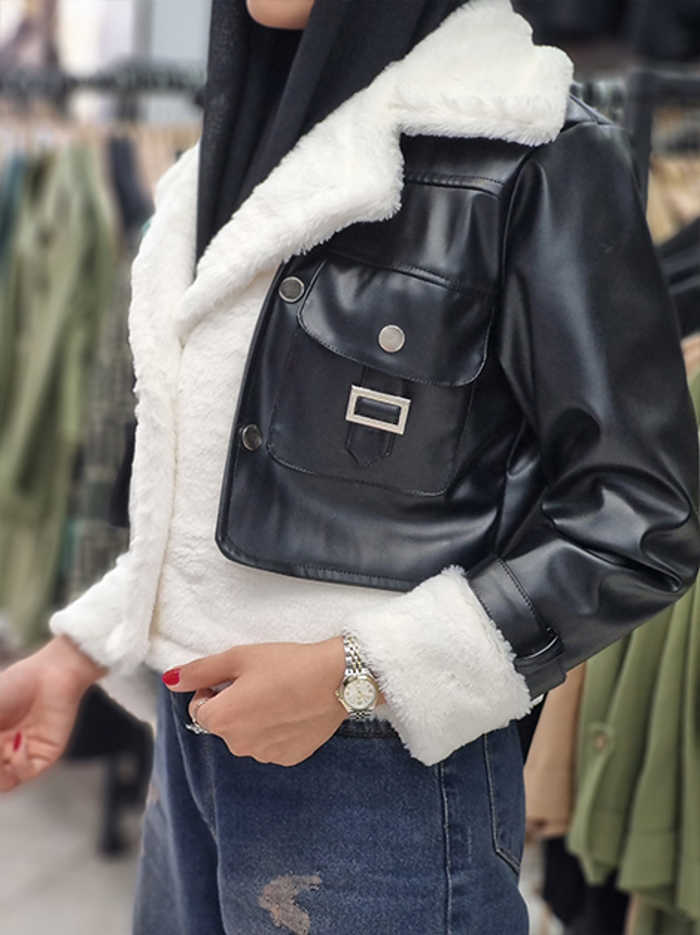 کاپشن چرم کراپ کد1952